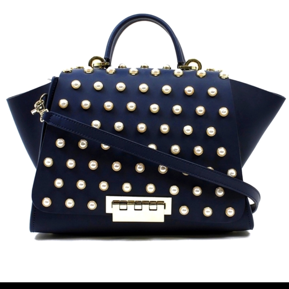 ZAC zac posen blue bag ,medium with pearls